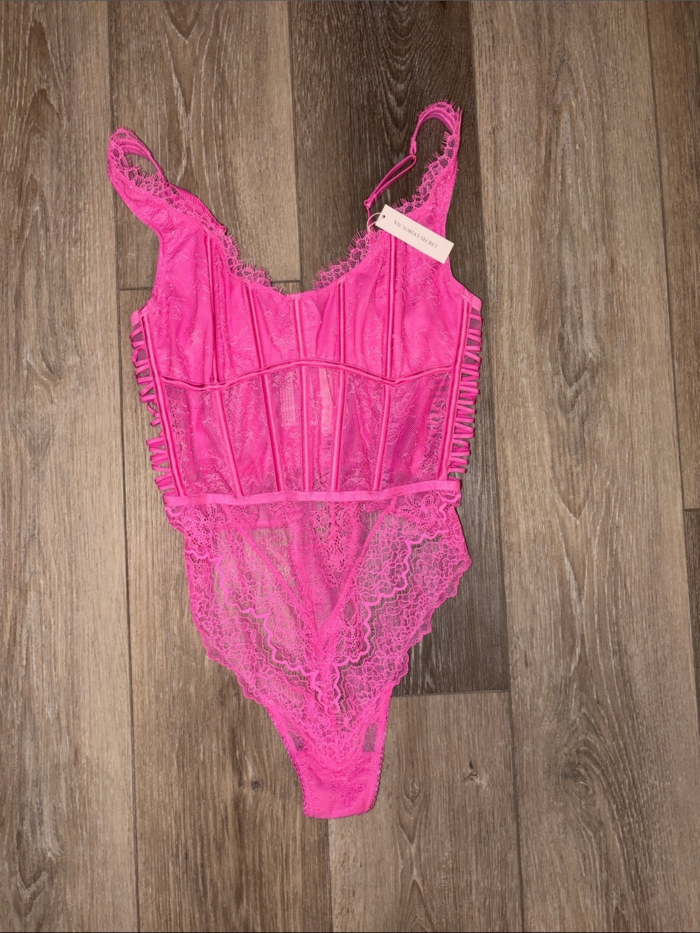 Victoria's Secret Bright Pink Lace One-Piece Bodysuit